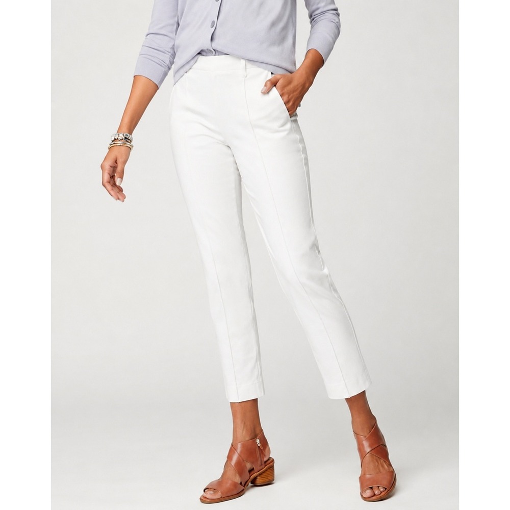 NWT J.Jill Women's White Linen Stretch Pintucked Slim Ankle‎ Pull-On Pants XL